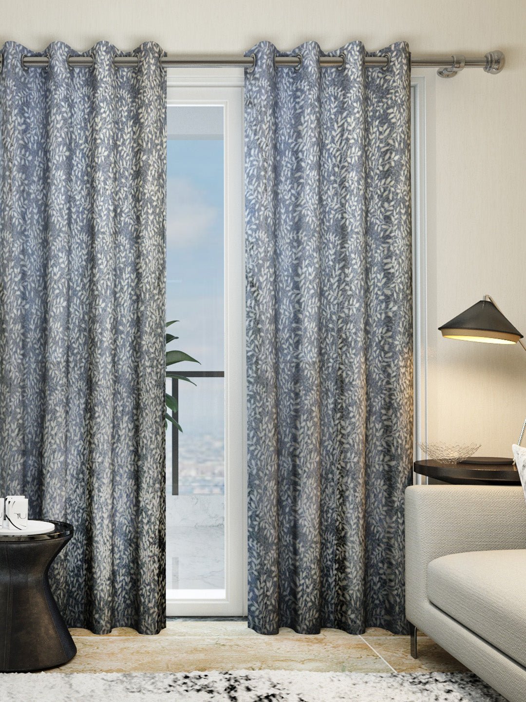 "Athom Living Dream Collection Grey Leaf Pattern Colorful Door Drapes 1.15m x 2.14m - Set of 2, Enhance Your Space with Vibrant Coverings, Perfect for Home Decor and Privacy" - Athom Living