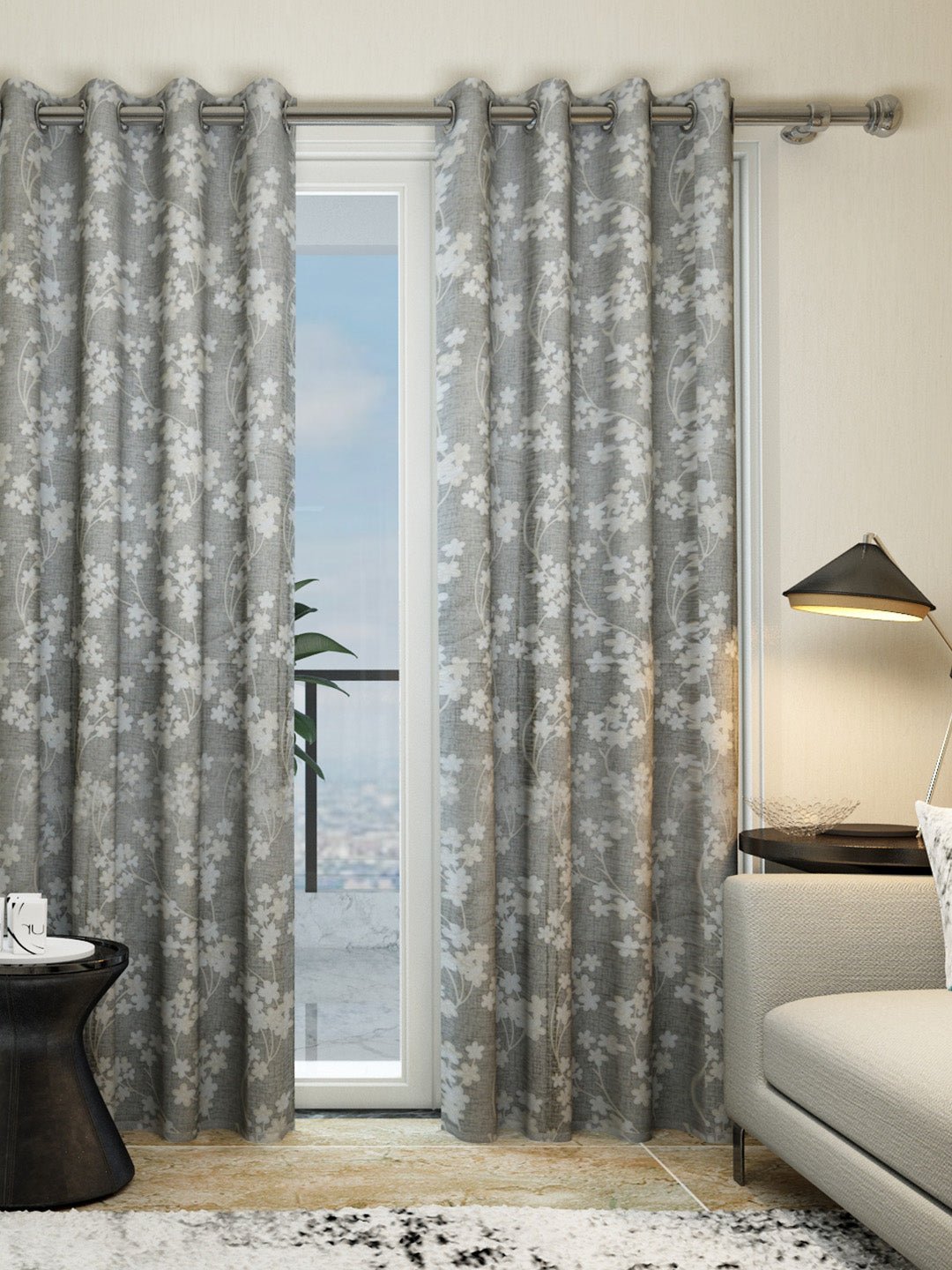 "Athom Living Dream Collection Grey little flowers pattern Colorful Door Drapes 1.15m x 2.14m - Set of 2, Enhance Your Space with Vibrant Coverings, Perfect for Home Decor and Privacy" - Athom Living