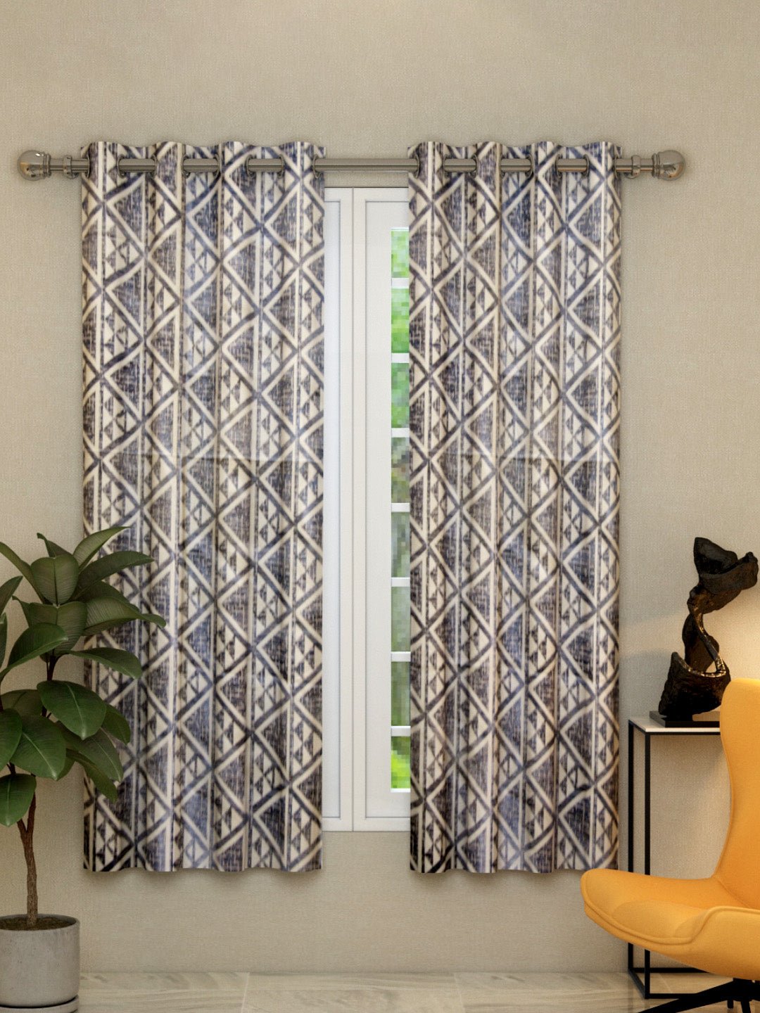 "Athom Living Dream Collection Grey Triangle Patten Colorful Window Drapes 1.15m x 1.52m - Set of 2, Enhance Your Space with Vibrant Coverings, Perfect for Home Decor and Privacy" - Athom Living