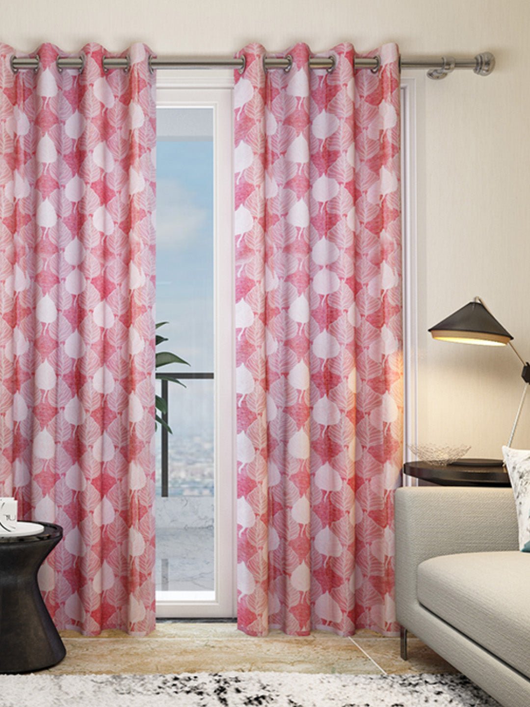 "Athom Living Dream Collection Pink Mapel Leaf Pattern Colorful Door Drapes 1.15m x 2.14m - Set of 2, Enhance Your Space with Vibrant Coverings, Perfect for Home Decor and Privacy" - Athom Living