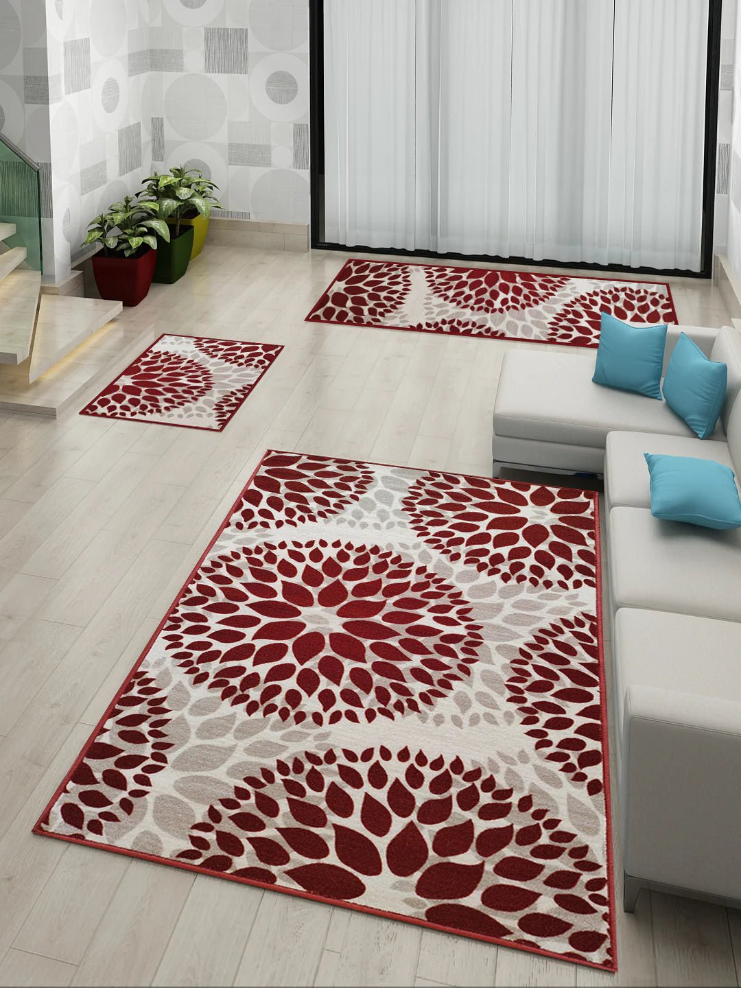 Athom Living Drop Beige Premium Anti Slip Printed Doormat, Runner & Carpet Set - Athom Living