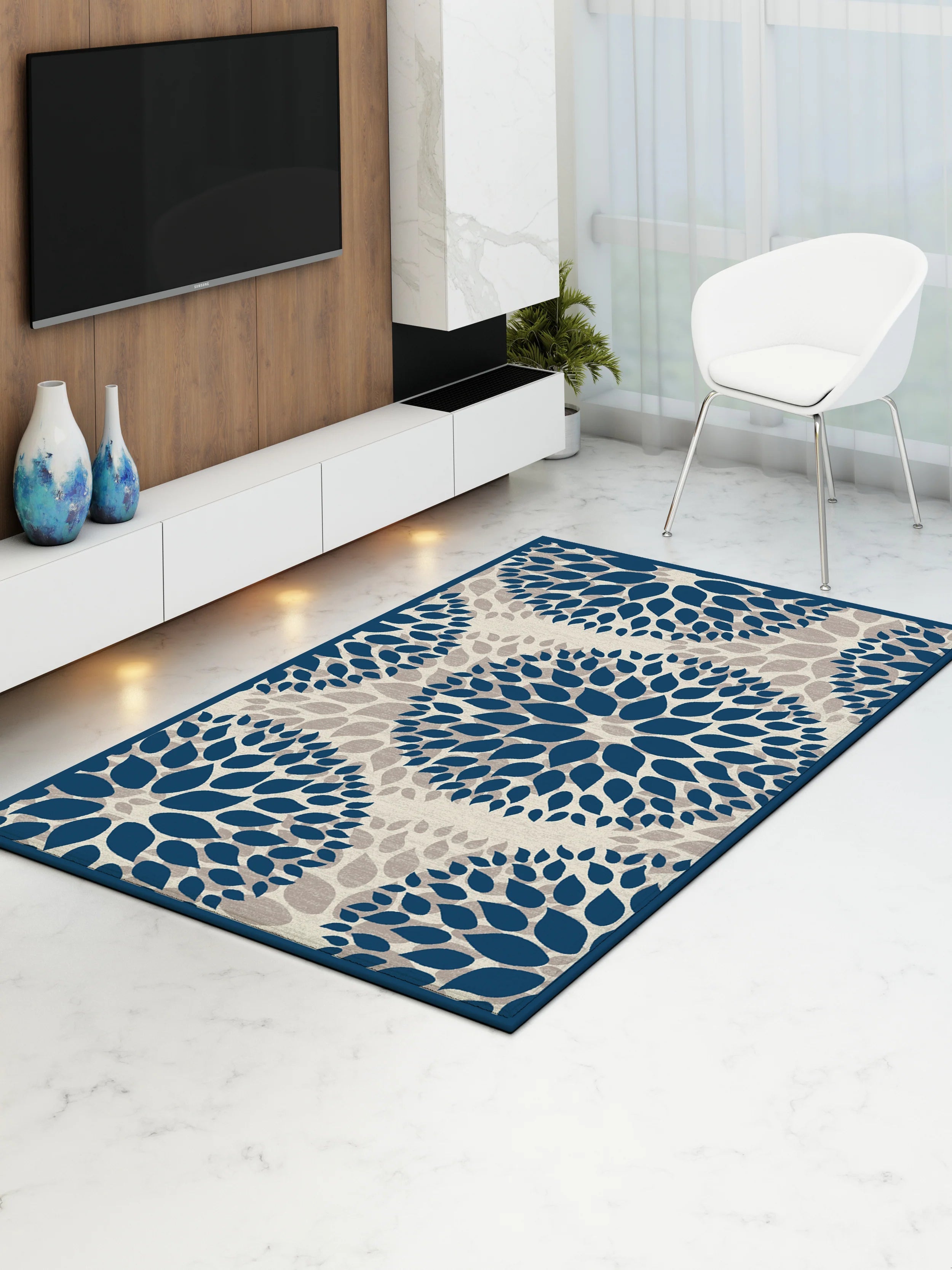 Athom Living Drop Blue Premium Anti Slip Printed Carpet - Athom Living