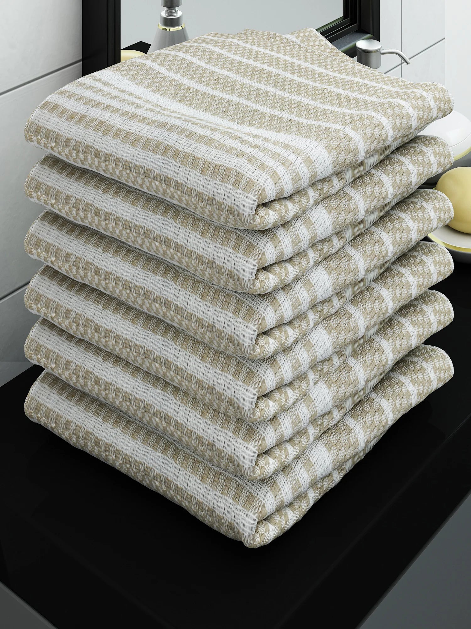 Athom Living Eco Saviour Premium Cotton Bath Towel/Gamcha Amor Beige (Pack Of 6) - Athom Living