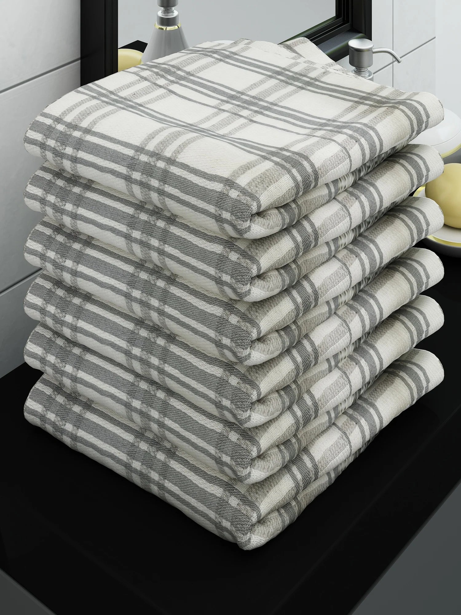 Athom Living Eco Saviour Premium Cotton Bath Towel/Gamcha Luxar Grey (Pack Of 6) - Athom Living