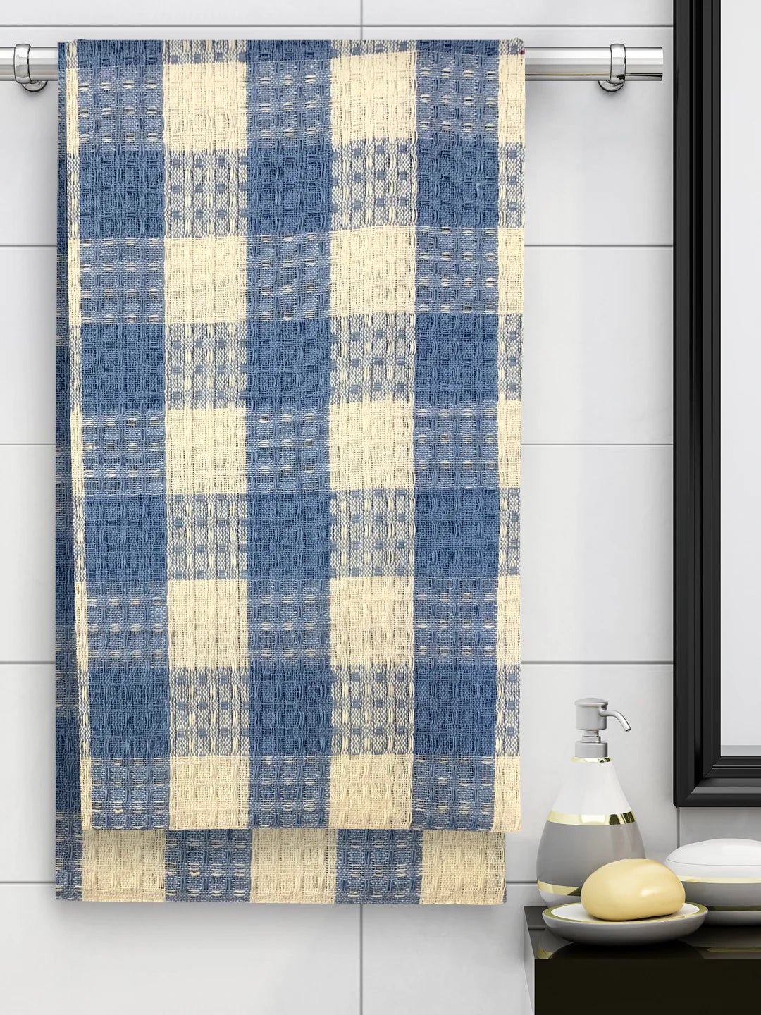 Athom Living Ecosaviour Premium Cotton Bath Towel Blue Checkers- Large - Athom Living