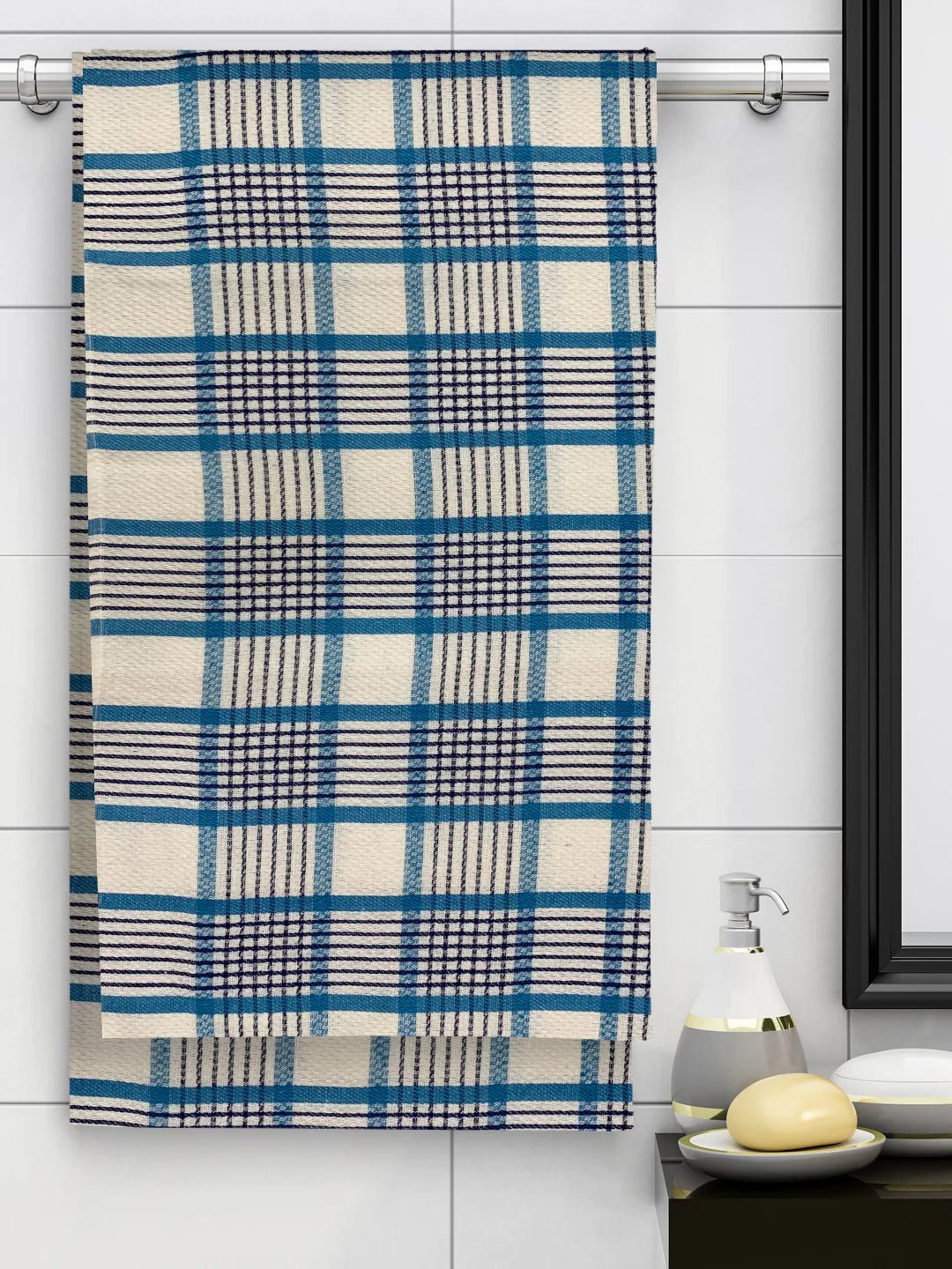 Athom Living Ecosaviour Premium Cotton Bath Towel Grandiose White & Blue- Large - Athom Living