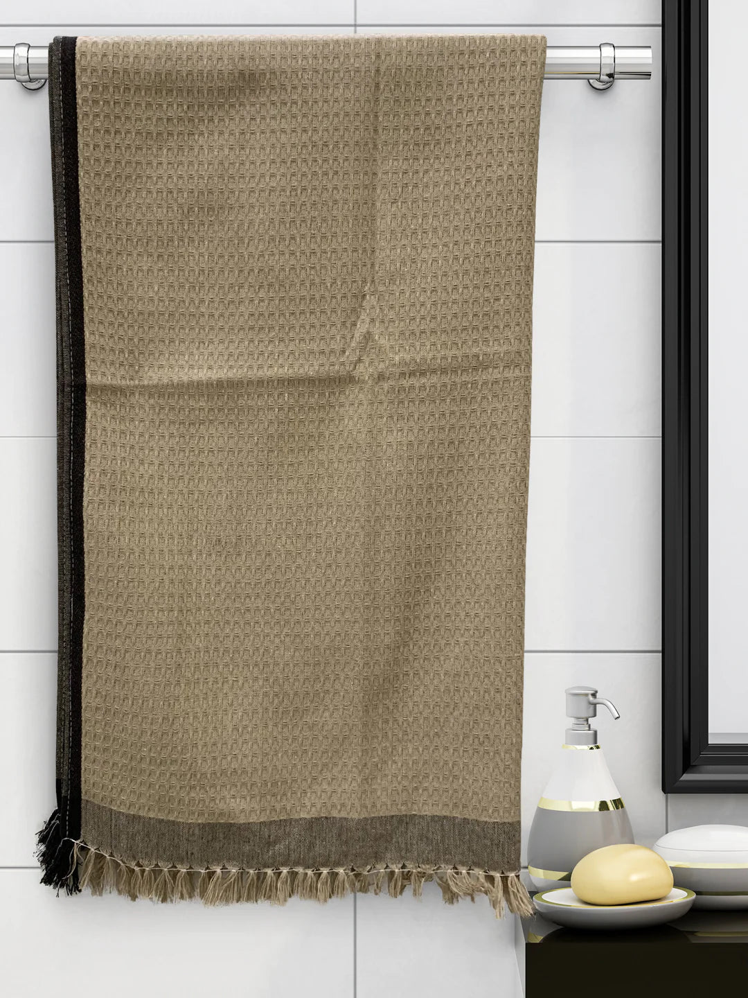 Athom Living Ecosaviour Premium Cotton Bath Towel Waffle Beige- Large - Athom Living
