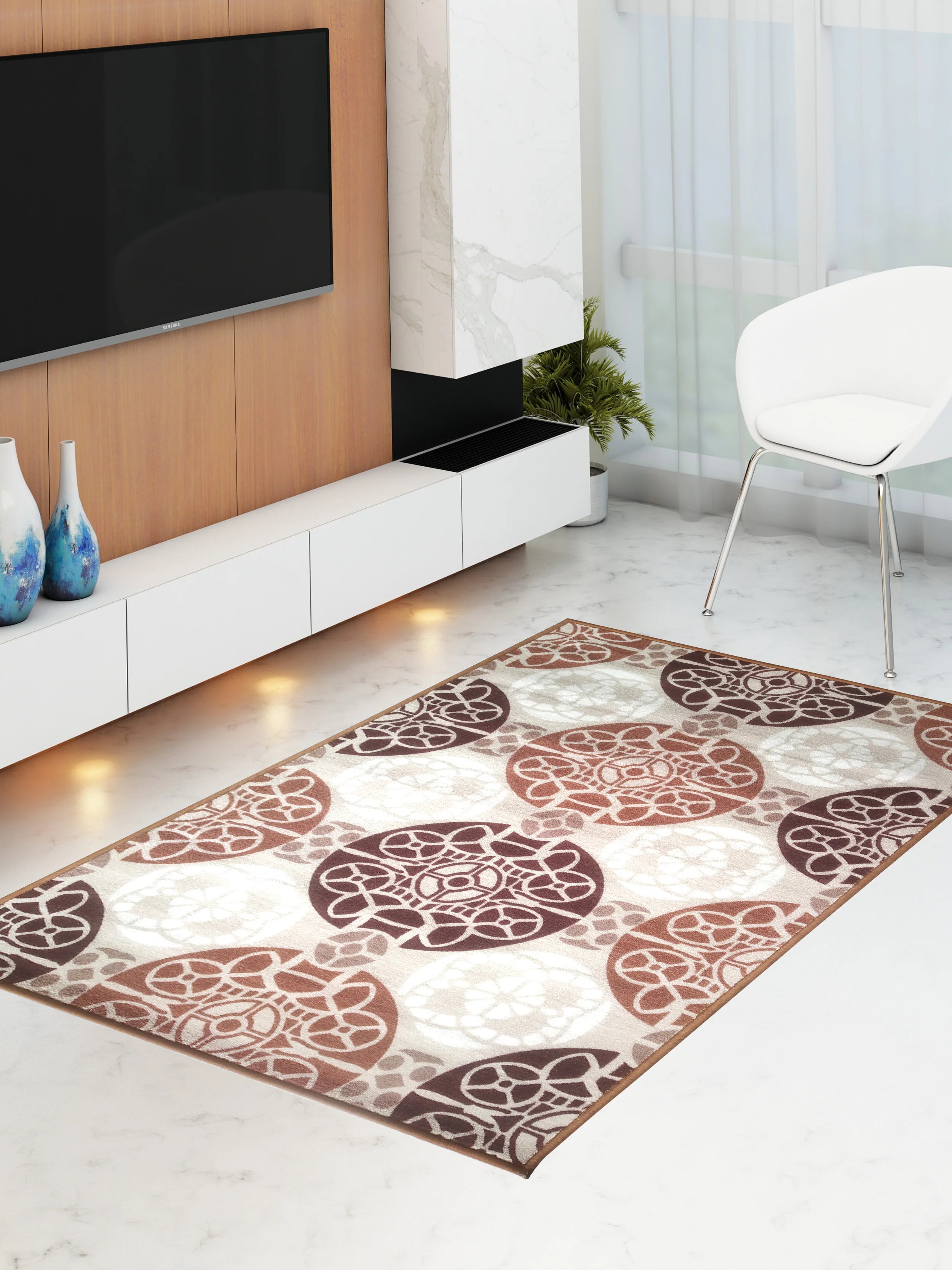 Athom Living English Beige Premium Anti Slip Printed Carpet - Athom Living