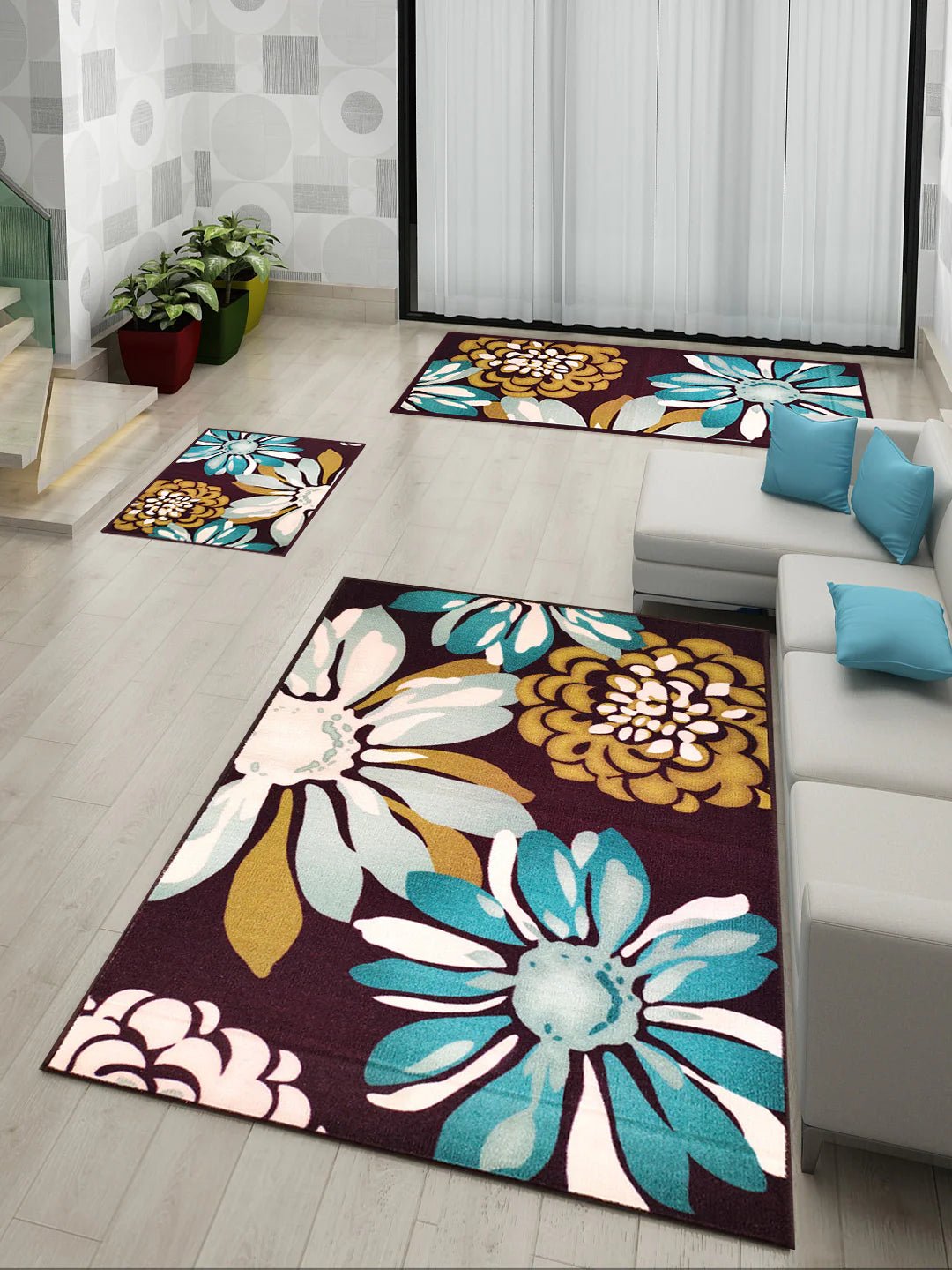 Athom Living Flower Canvas Premium Anti Slip Printed Doormat, Runner & Carpet Set - Athom Living