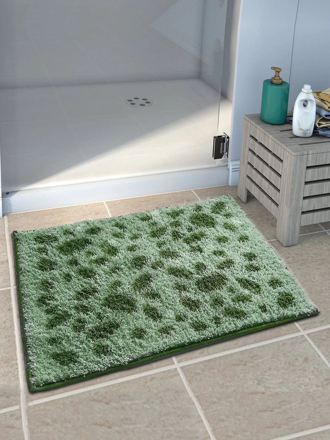 Athom Living Green Dotted Micro Designer Soft Anti Slip Bath Mat - Athom Living