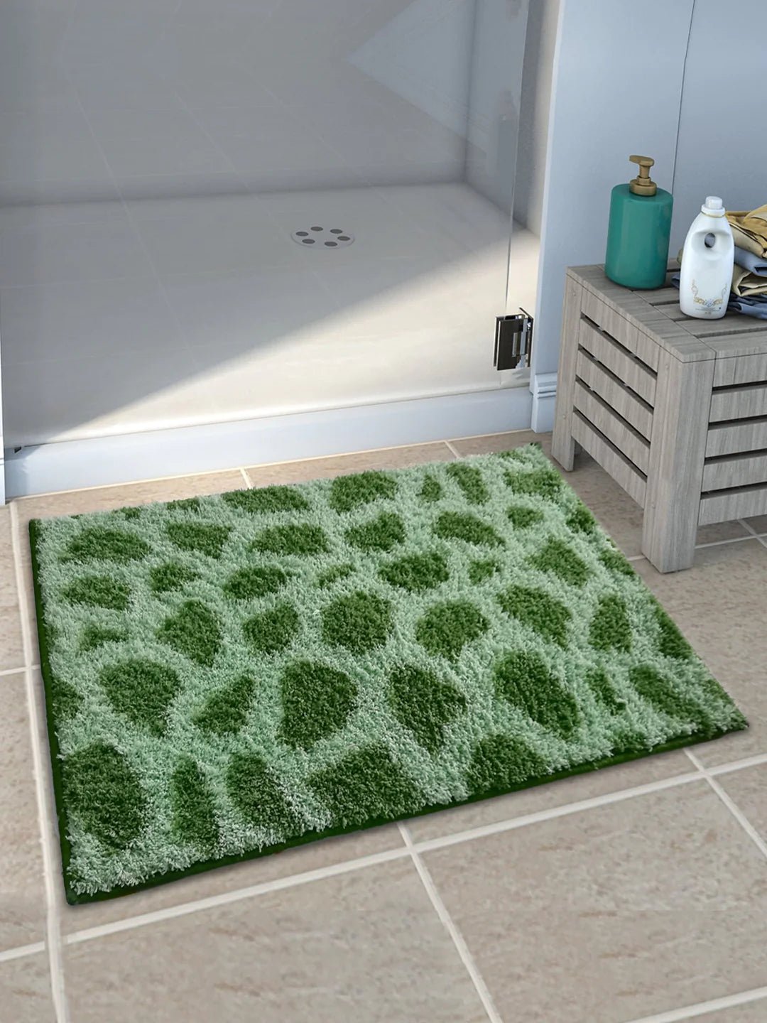 Athom Living Green Patches Micro Designer Soft Anti Slip Bath Mat - Athom Living