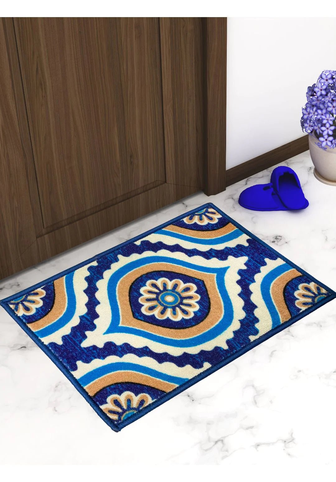Athom Living Ikat Blue Premium Anti Slip Printed Door Mat - Athom Living