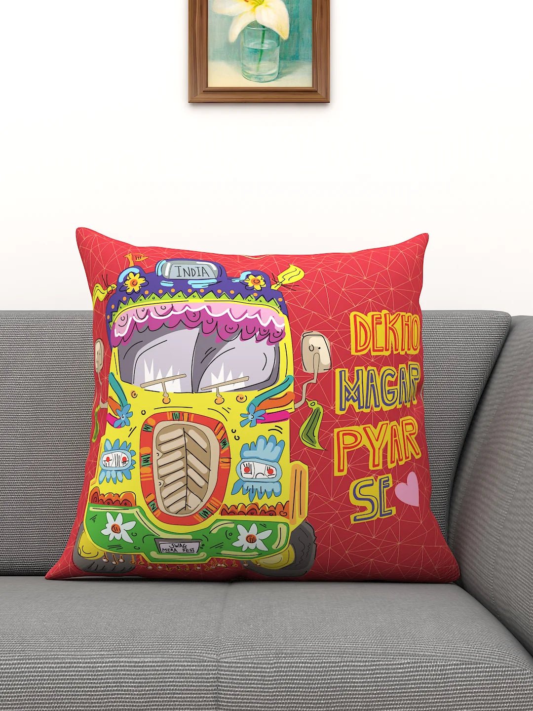 Athom Living Indie Funky Indian Truck Printed Filled Cushion 40x40cm / 16x16 - Athom Living