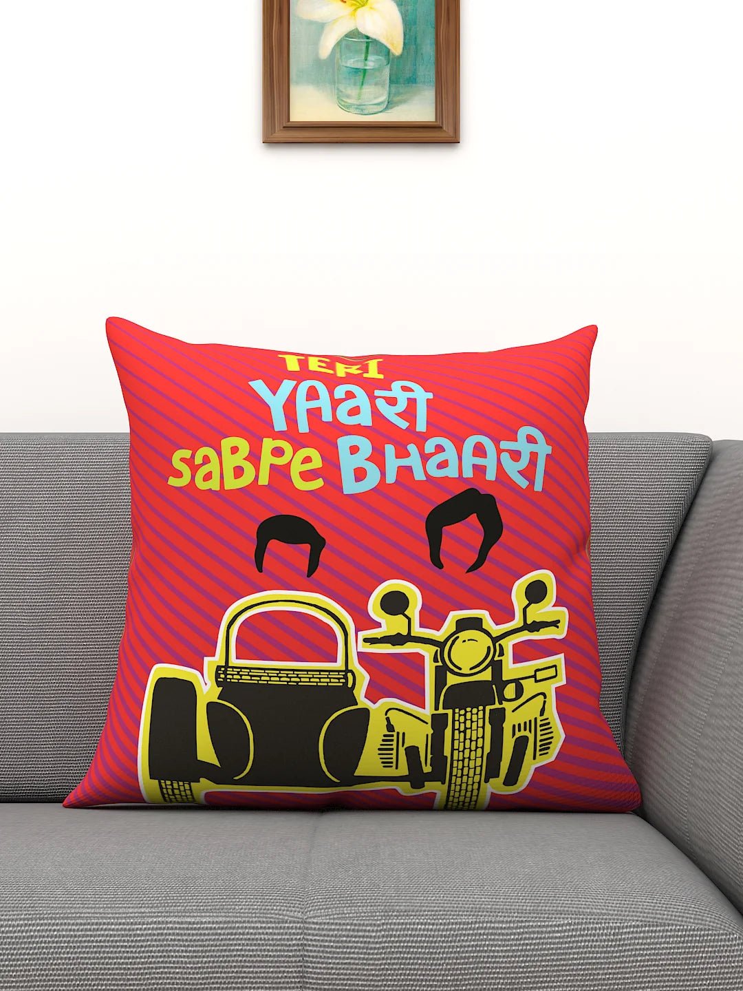 Athom Living Indie Teri Yaari Sabpe Bhaari Printed Filled Cushion 40x40cm / 16x16 - Athom Living