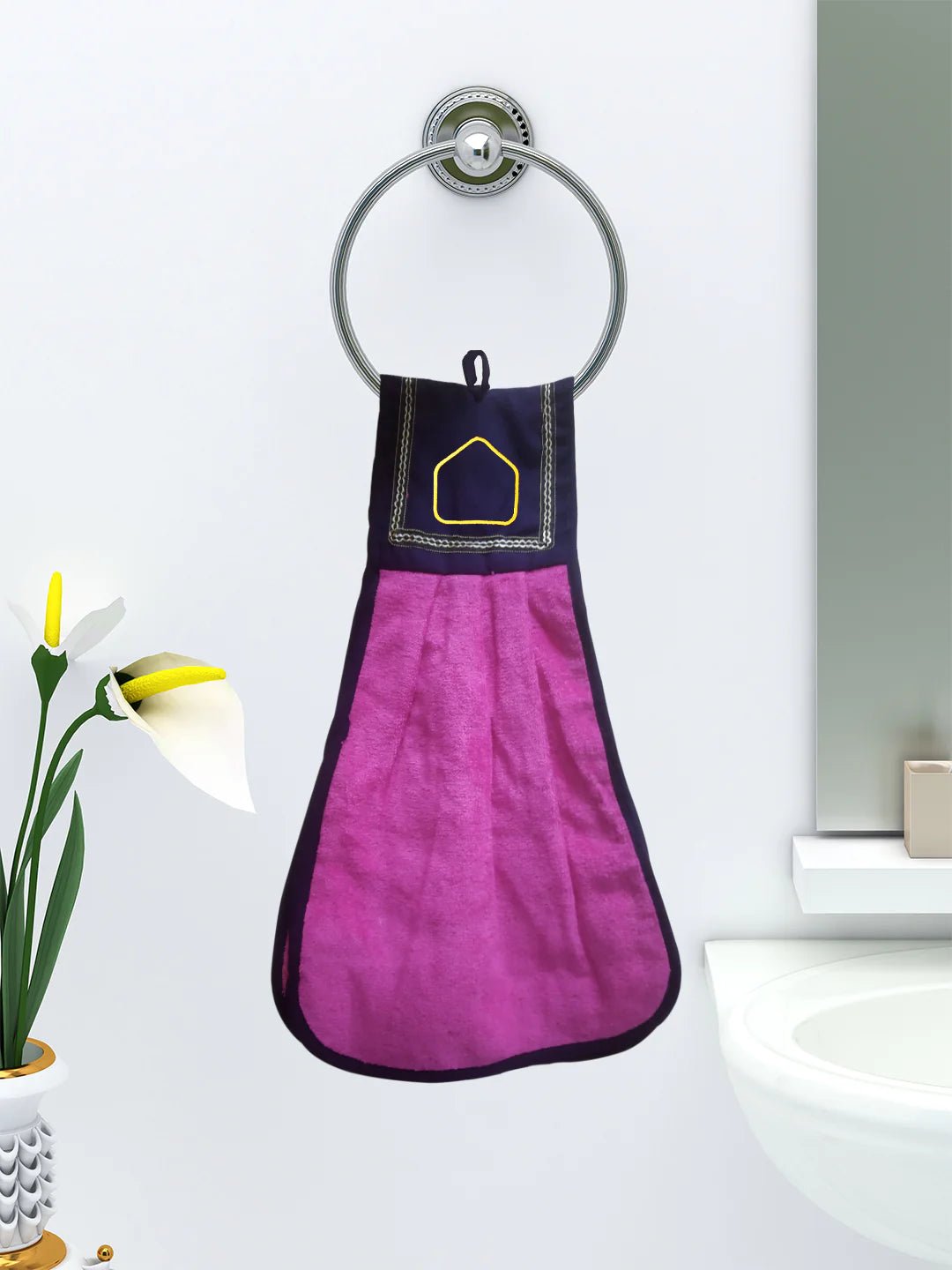 Athom Living Loop Hanging Cotton Yellow Washbasin Towel For Kitchen And Bathroom - Athom Living
