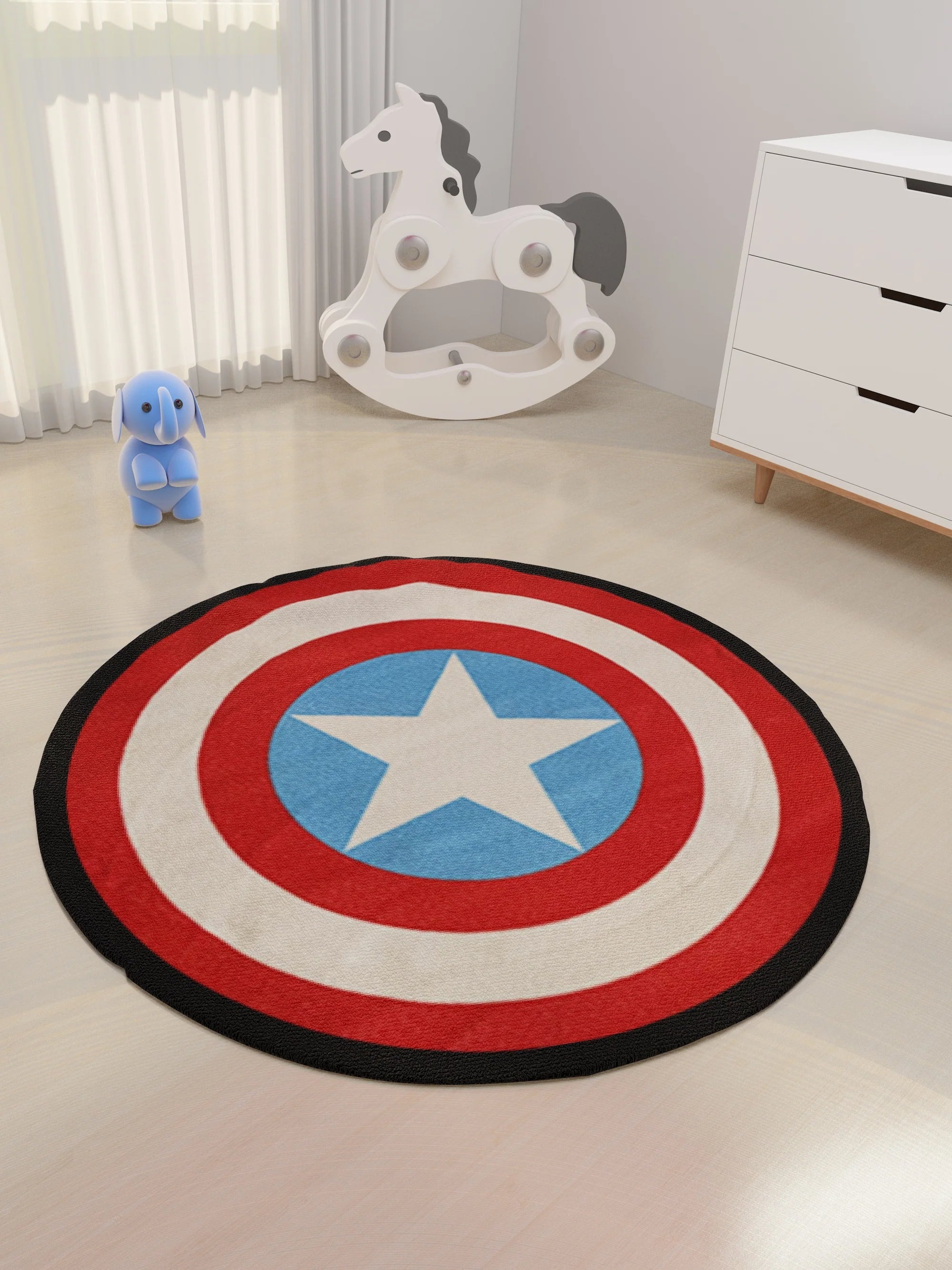 Athom Living Marvel Avengers Captain America Shield Kids Round Carpet Black 90 Diameter - Athom Living