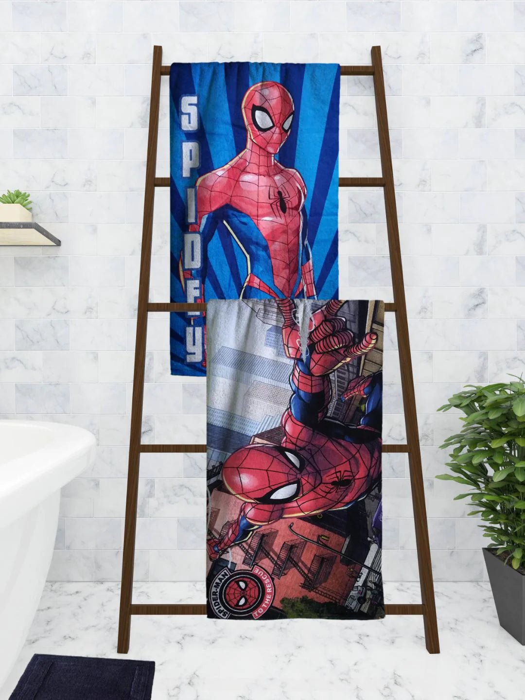 Athom Living Marvel Blue & Red Spiderman Bath Towel 60x120 Cm Pack Of 2 - Athom Living