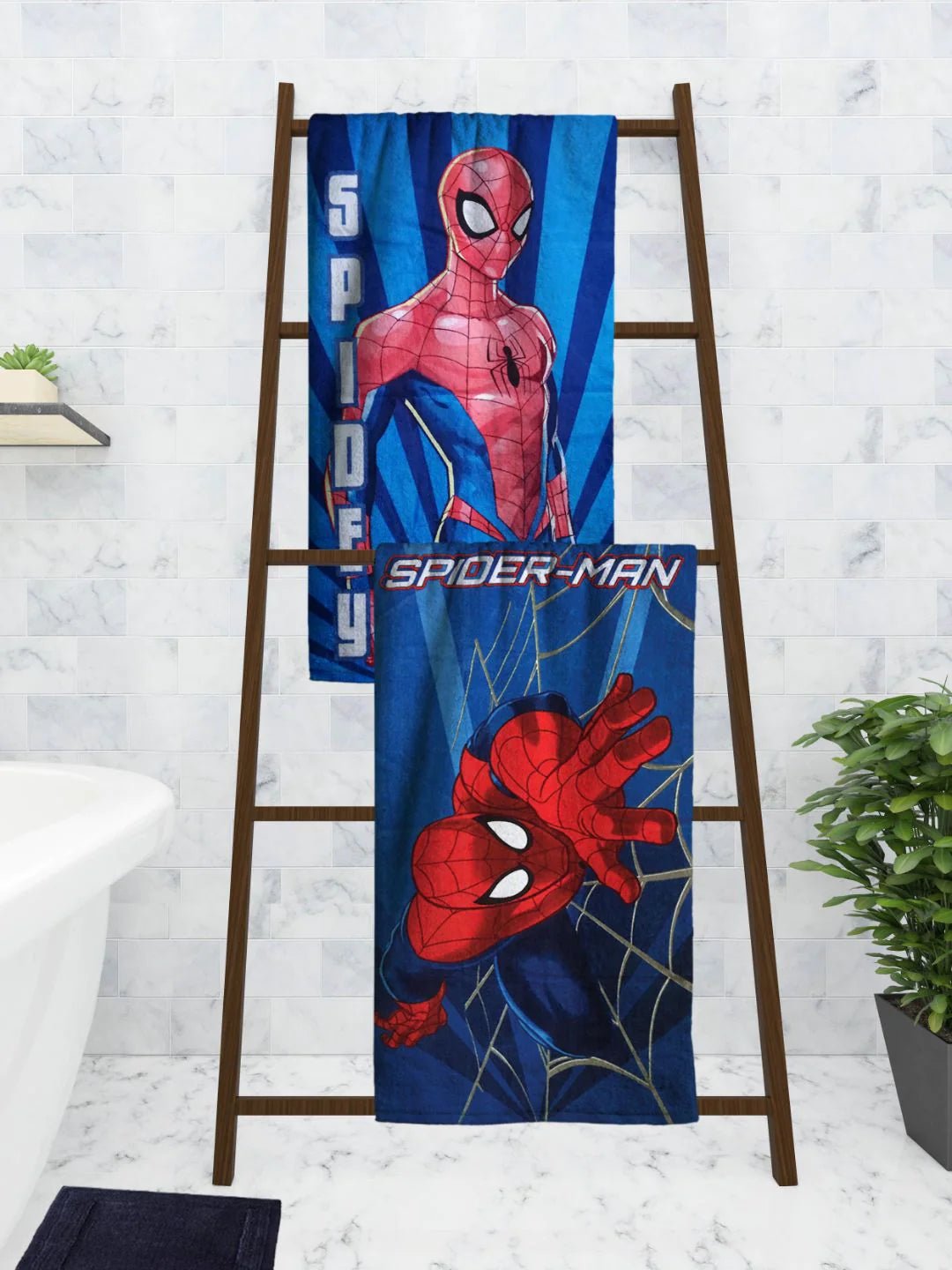 Athom Living Marvel Blue Spiderman Kids Bath Towel 60x120 Cm Pack Of 2 - Athom Living