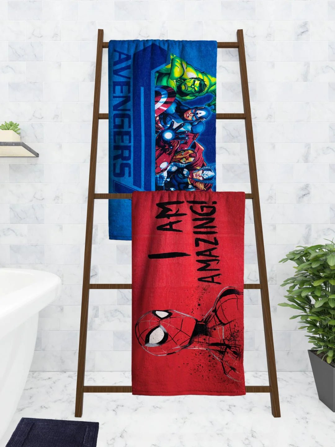 Athom Living Marvel I Am Amazing Spiderman & Avengers Kids Bath Towel 60x120 Cm Pack Of 2 - Athom Living