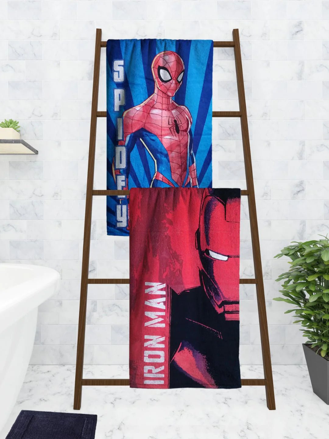 Athom Living Marvel Iron Man & Spiderman Kids Bath Towel 60x120 Cm Pack Of 2 - Athom Living