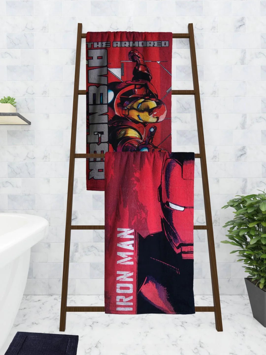 Athom Living Marvel Iron Man & The Hulk Kids Bath Towel 60x120 Cm Pack Of 2 - Athom Living