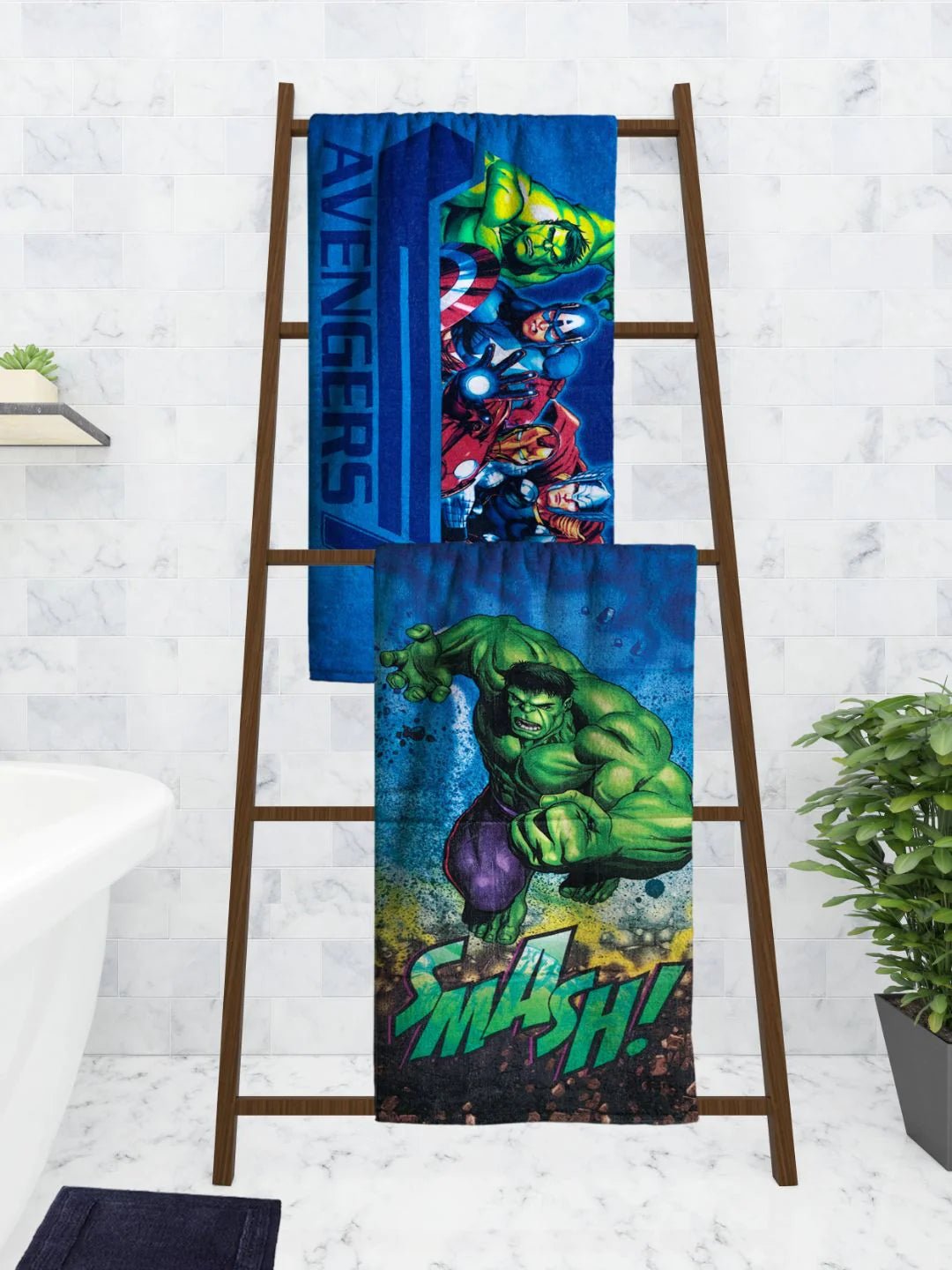 Athom Living Marvel Spiderman And Avengers Kids Bath Towel 60x120 Cm Pack Of 2 - Athom Living