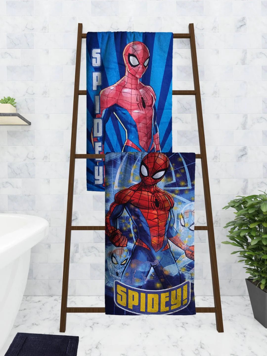 Athom Living Marvel Spiderman Blue Kids Bath Towel 60x120 Cm Pack Of 2 - Athom Living