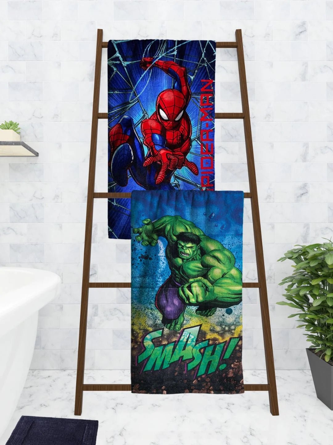 Athom Living Marvel The Hulk And Spiderman Kids Bath Towel 60x120 Cm Pack Of 2 - Athom Living