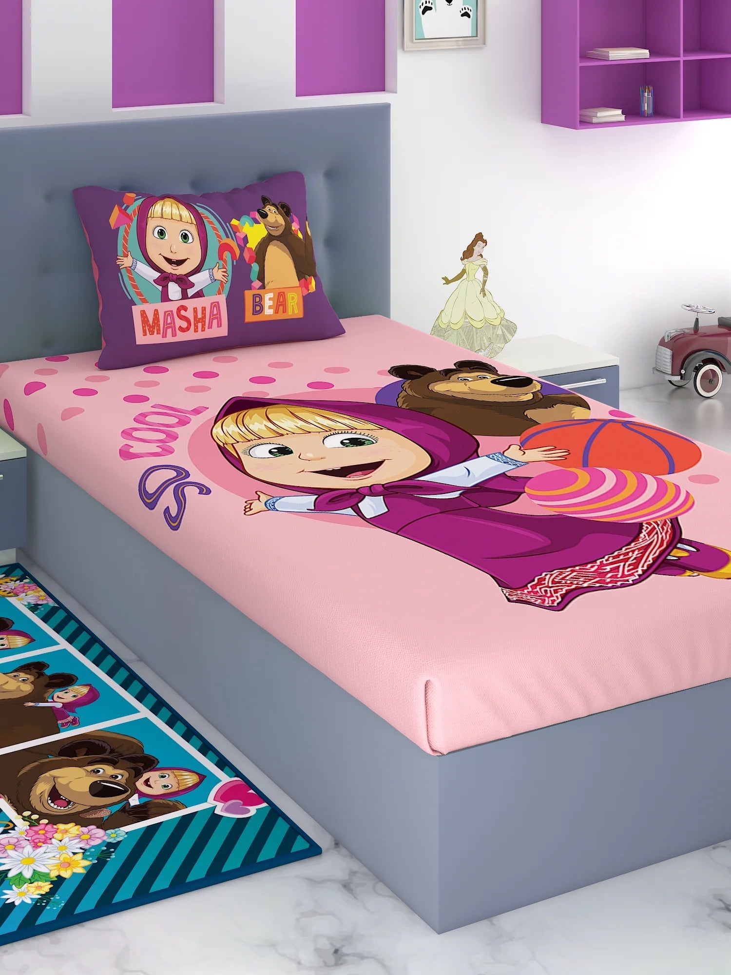 Athom Living Mash And The Bear So Cool Cotton Single Kids Bedsheet 180 TC 147x223 Cm - Athom Living
