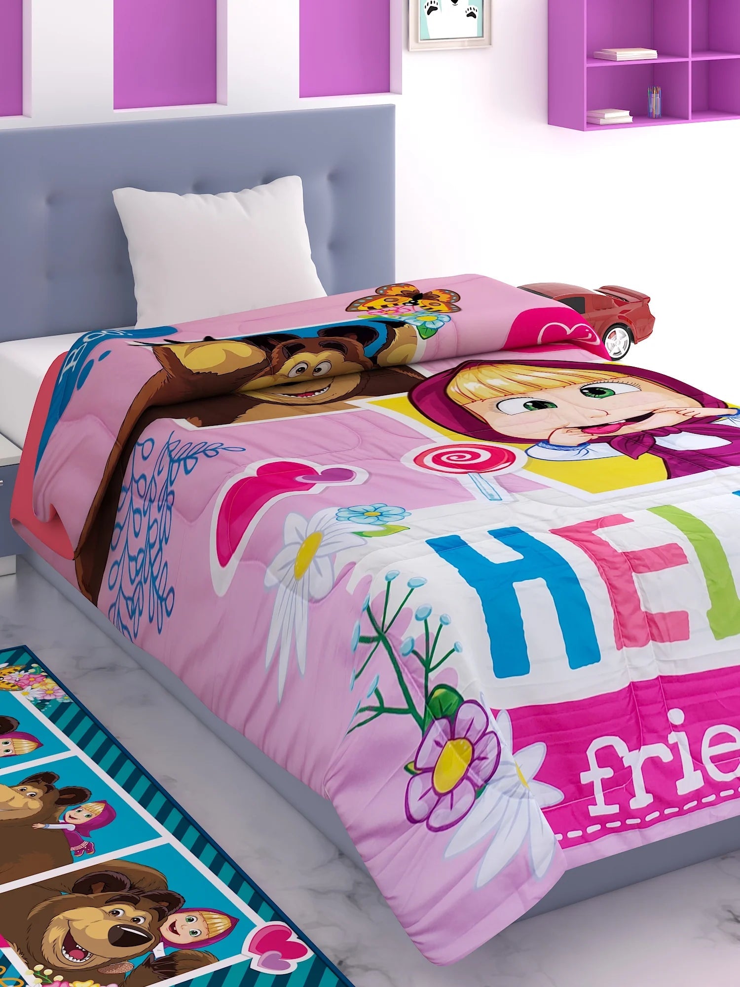 Athom Living Masha & The Bear Hello Friends Kids Comforter 380 GSM 135x220 Cm - Athom Living