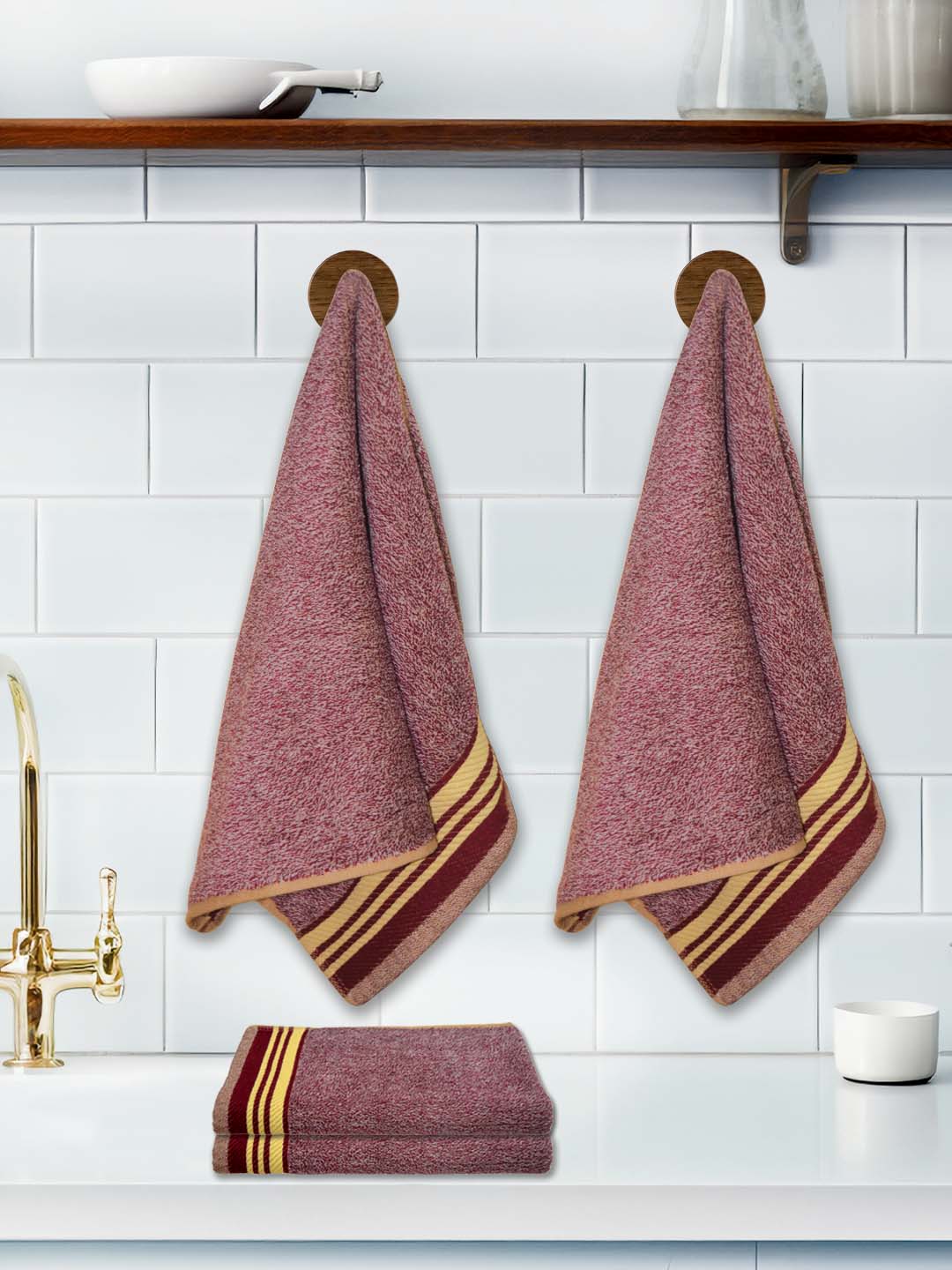 Athom Living Milange Hand Towels - 40 x 60 cm, Multipurpose, Soft Cotton, Absorbent, Quick-Drying, Brown Color, Set of 4 - Athom Living
