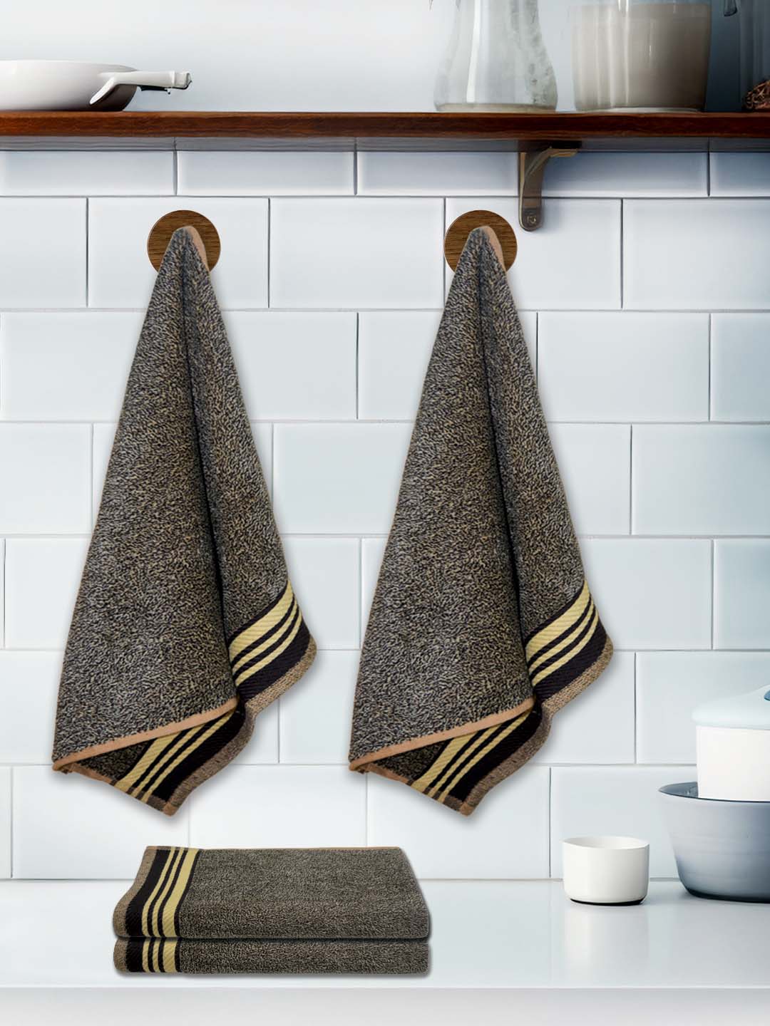Athom Living Milange Hand Towels - 40 x 60 cm, Multipurpose, Soft Cotton, Absorbent, Quick-Drying, Marron Color, Set of 4 - Athom Living