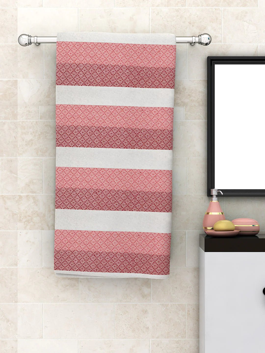 Athom Living Modern Checks Pink Light Weight Woven Cotton Bath Towel- Large - Athom Living