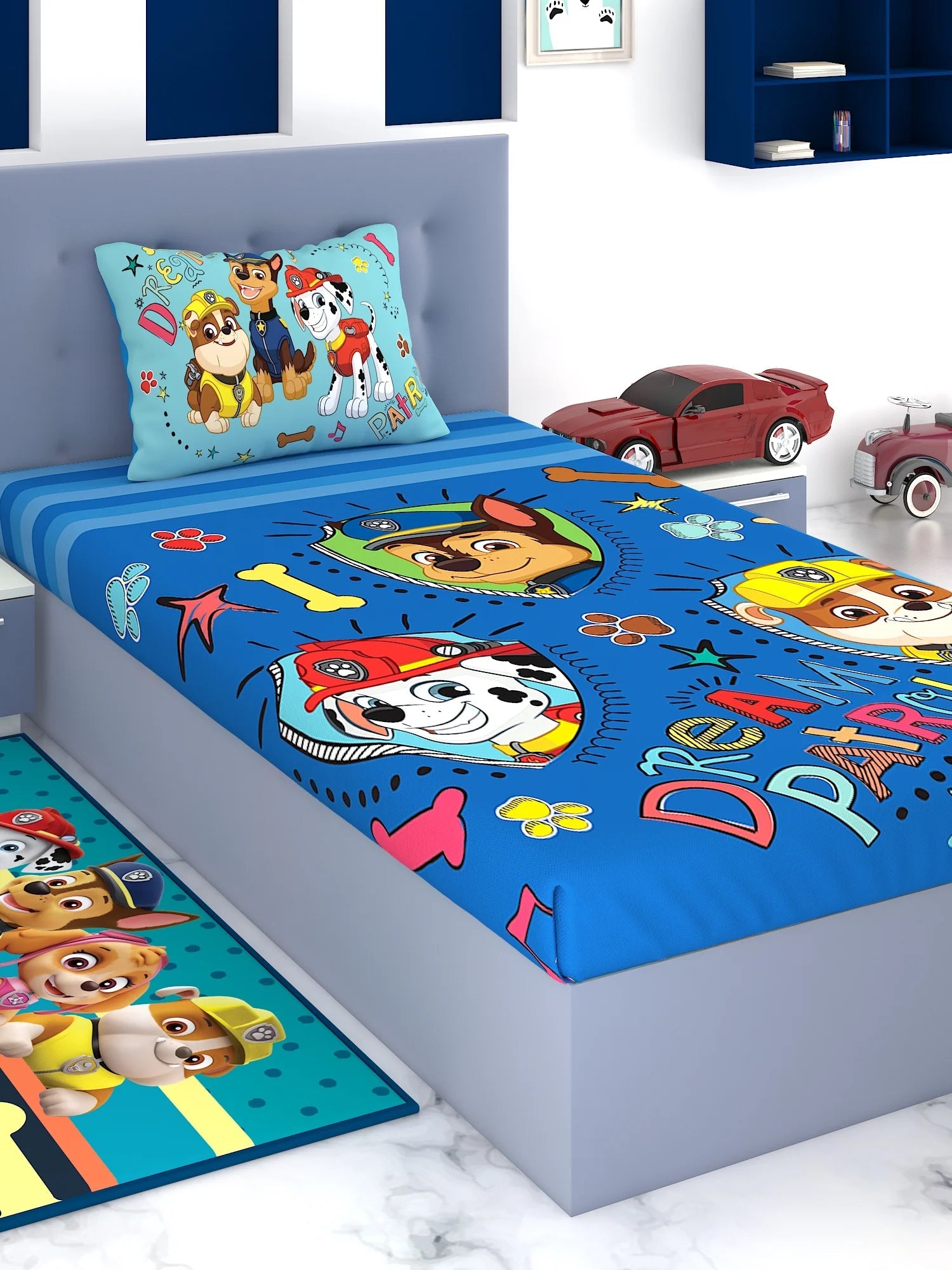 Athom Living Paw Patrol Dream Patrol Cotton Single Kids Bedsheet 180 TC 147x223 Cm - Athom Living