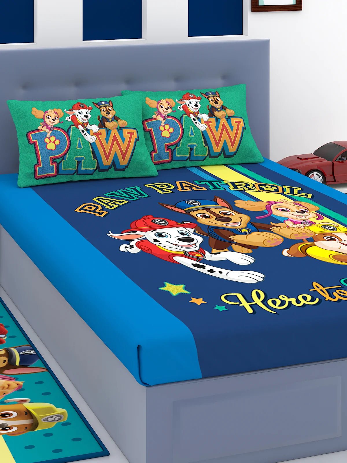 Athom Living Paw Patrol Here To Help Cotton Double Kids Bedsheet Set 180 TC 274x274 Cm - Athom Living