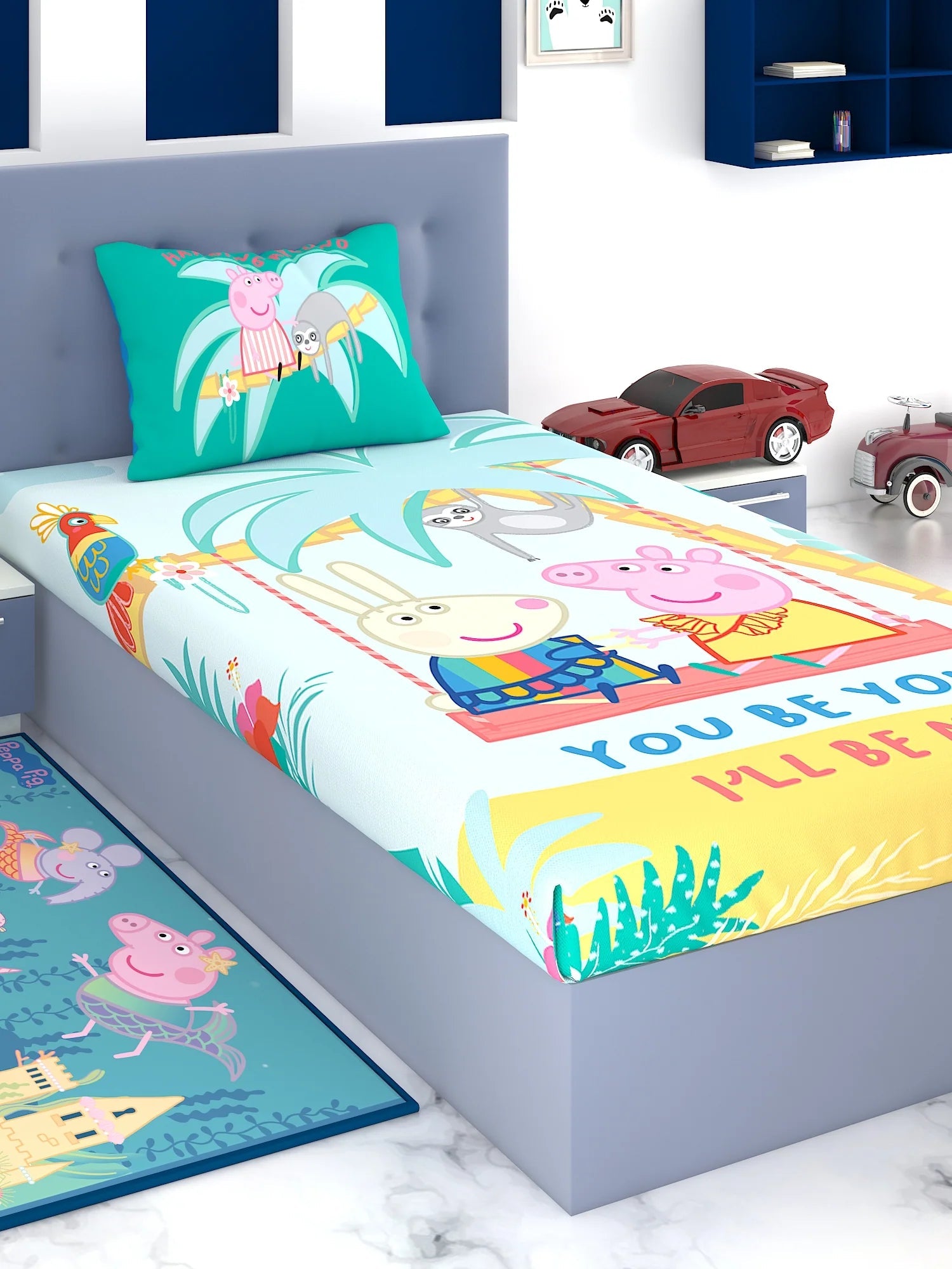 Athom Living Peppa Pig You Be You Cotton Single Kids Bedsheet 180 TC 147x223 Cm - Athom Living
