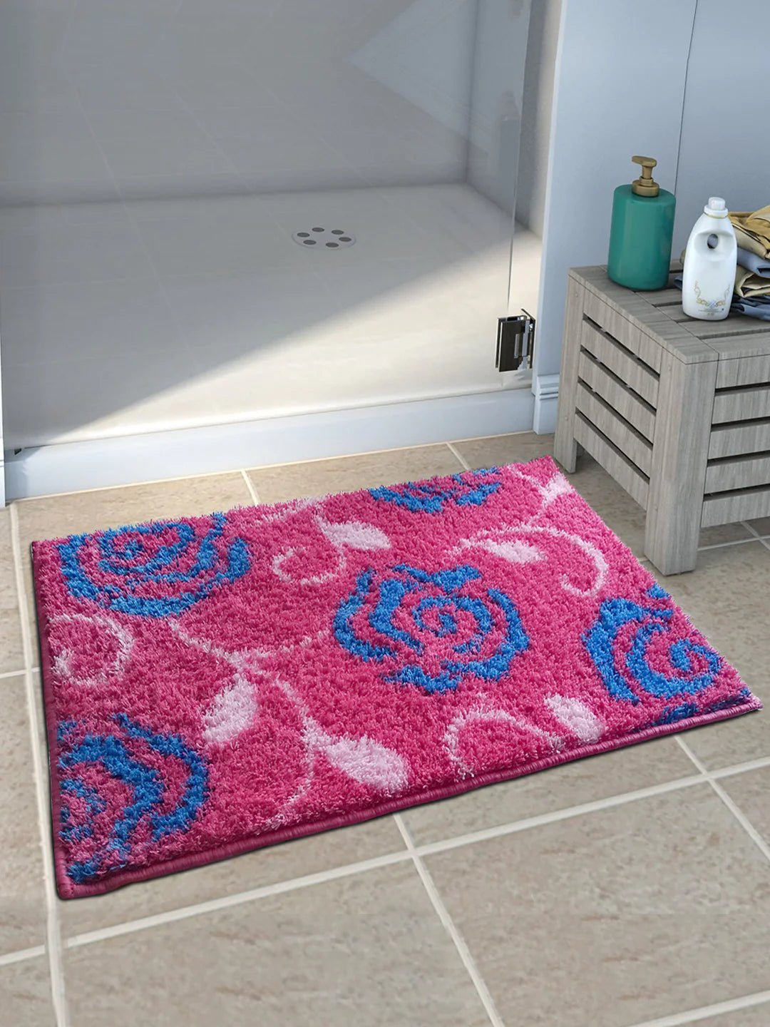 Athom Living Pink Flower Micro Designer Soft Anti Slip Bath Mat - Athom Living