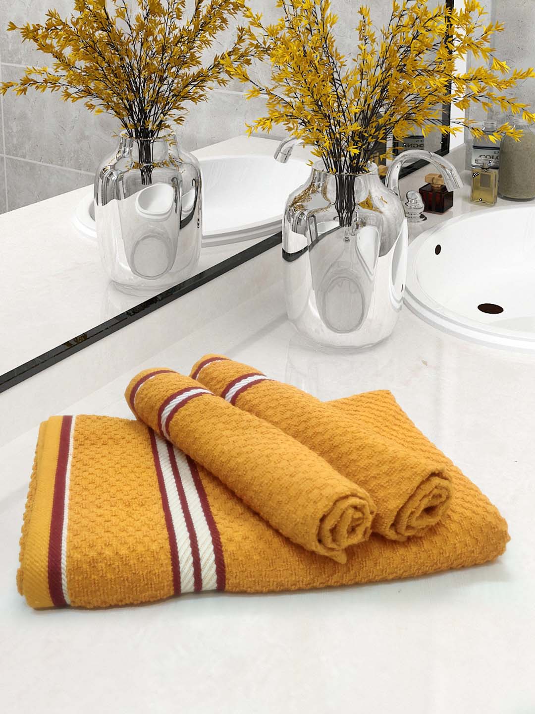 Athom Living Popcorn Textured Solid 3 Piece Bath Towel Set Highly Absorbent Super Soft Bathroom Towels (2 Pcs Each Of Bath, Hand Towel) 400 GSM - Athom Living