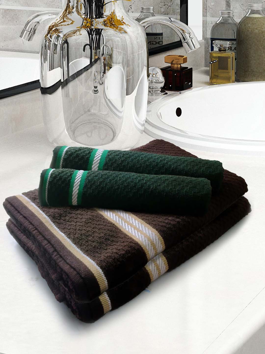 Athom Living Popcorn Textured Solid 4 Piece Bath Towel Set Highly Absorbent Super Soft Bathroom Towels (2 Pcs Each Of Bath, Hand Towel) 400 GSM - Athom Living
