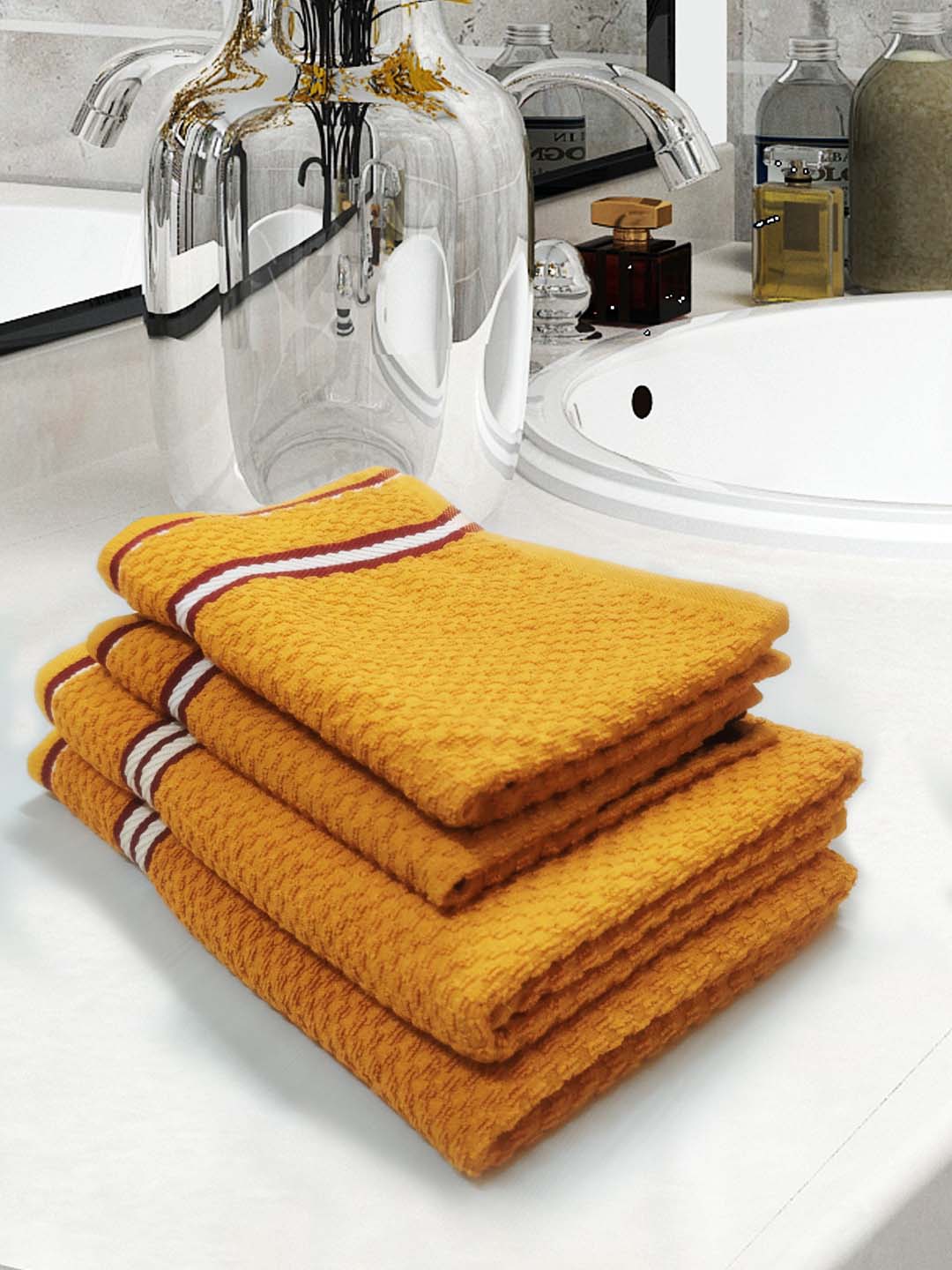 Athom Living Popcorn Textured Solid 4 Piece Bath Towel Set Highly Absorbent Super Soft Bathroom Towels(2 Pcs Each Of Bath, Hand Towel) 400 GSM - Athom Living