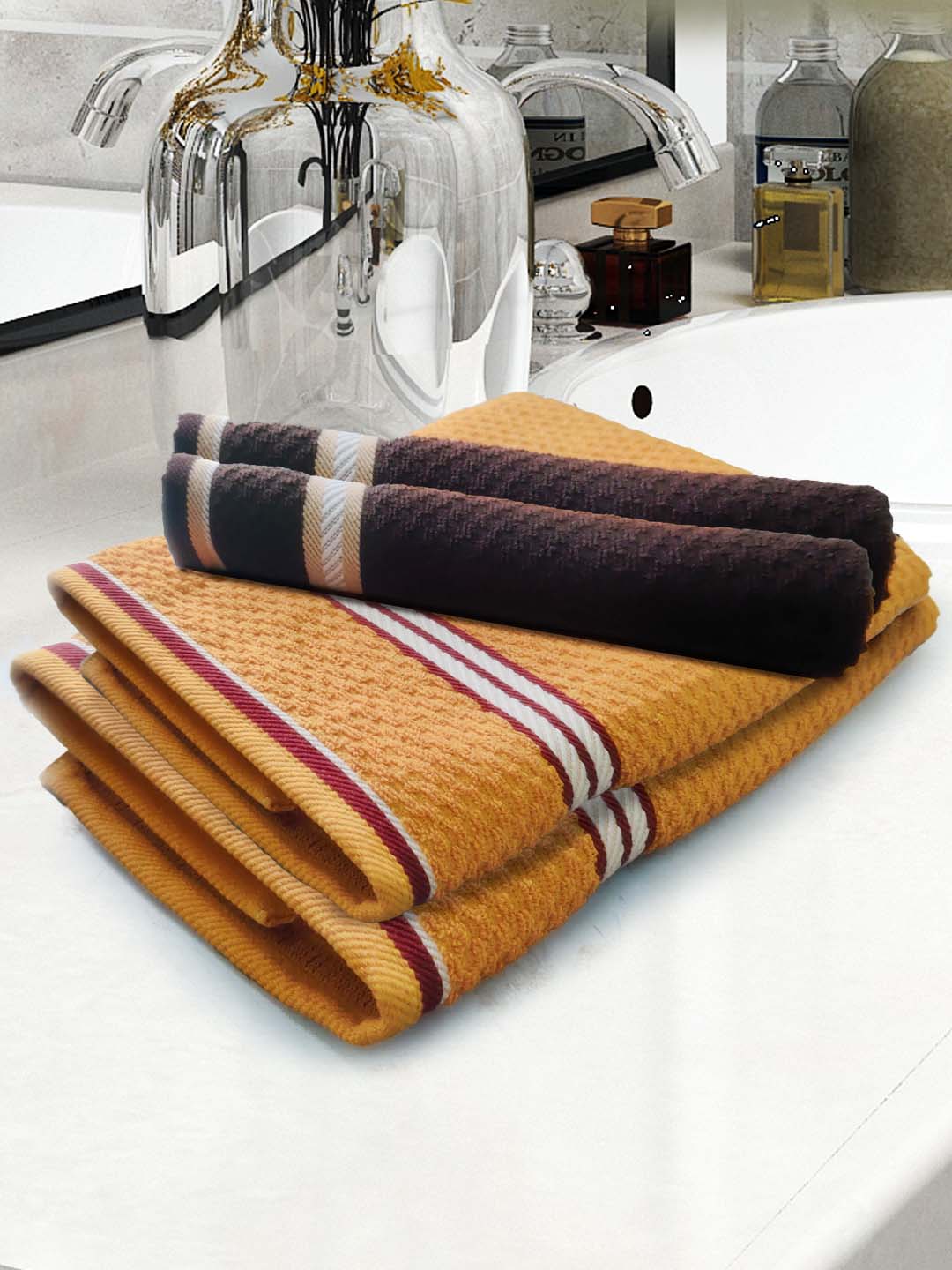 Athom Living Popcorn Textured Solid 4 Piece Bath Towel Set Highly Absorbent Super Soft Bathroom Towels(2 Pcs Each Of Bath, Hand Towel) 400 GSM - Athom Living