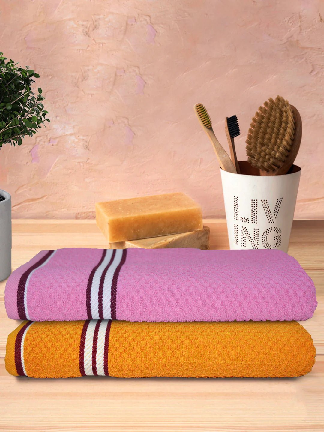 Athom Living Popcorn Textured Solid Bath Towel 67x137 Cm Pack Of 2 - Athom Living