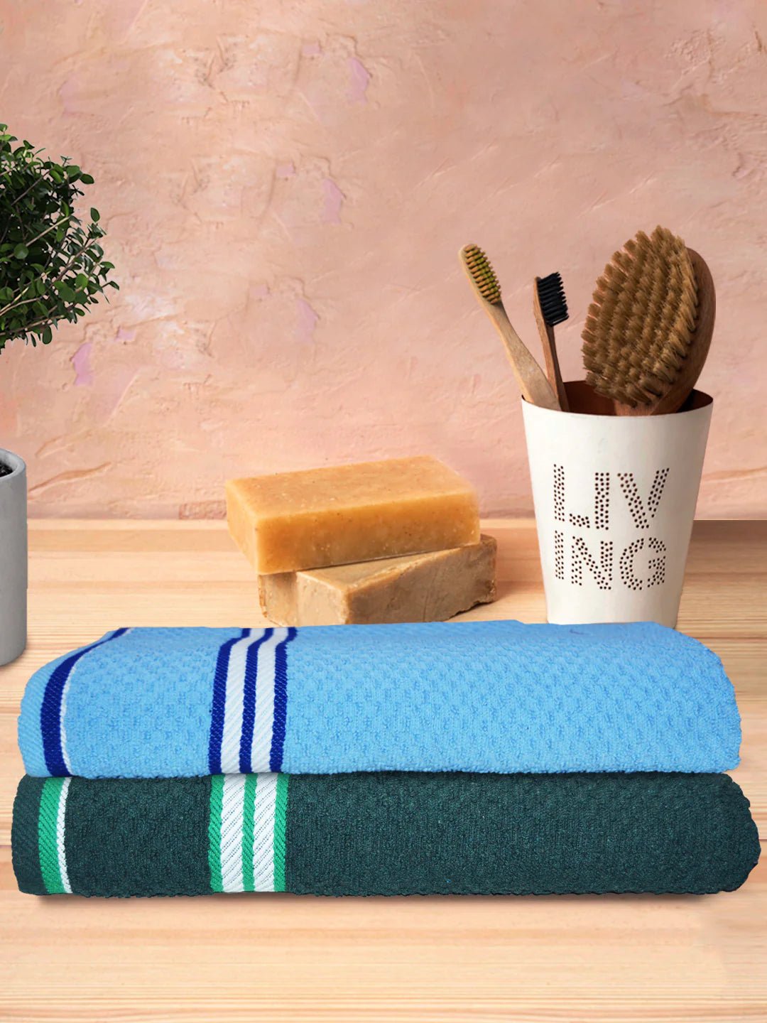 Athom Living Popcorn Textured Solid Bath Towel 67x137 Cm Pack Of 2 - Athom Living
