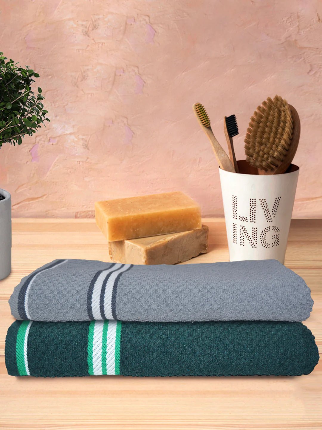 Athom Living Popcorn Textured Solid Bath Towel 67x137 Cm Pack Of 2 - Athom Living