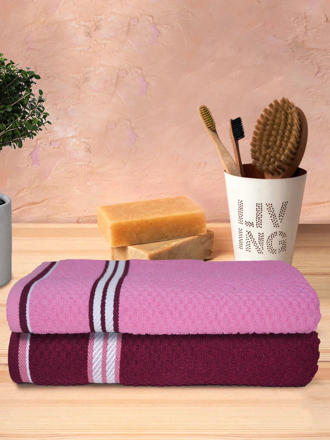 Athom Living Popcorn Textured Solid Bath Towel 67x137 Cm Pack Of 2 - Athom Living