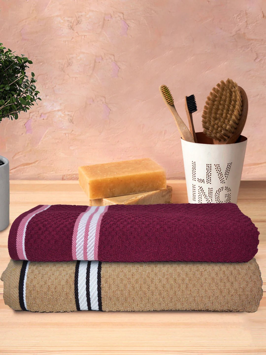 Athom Living Popcorn Textured Solid Bath Towel 67x137 Cm Pack Of 2 - Athom Living