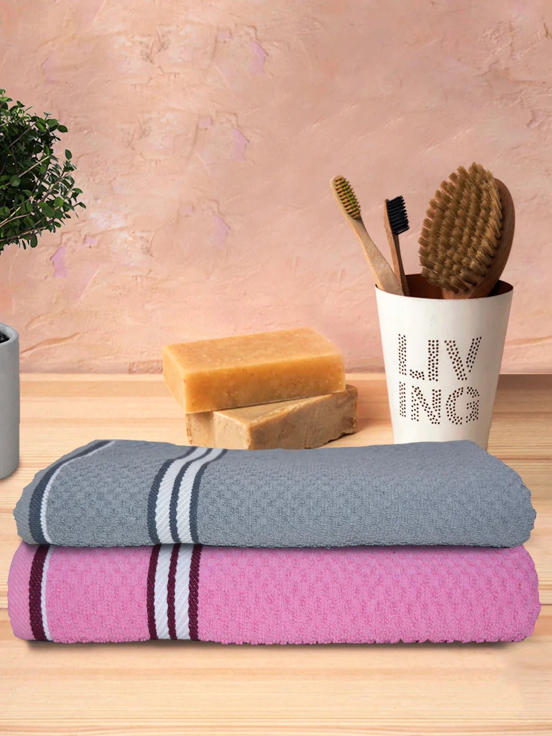 Athom Living Popcorn Textured Solid Bath Towel 67x137 Cm Pack Of 2 - Athom Living