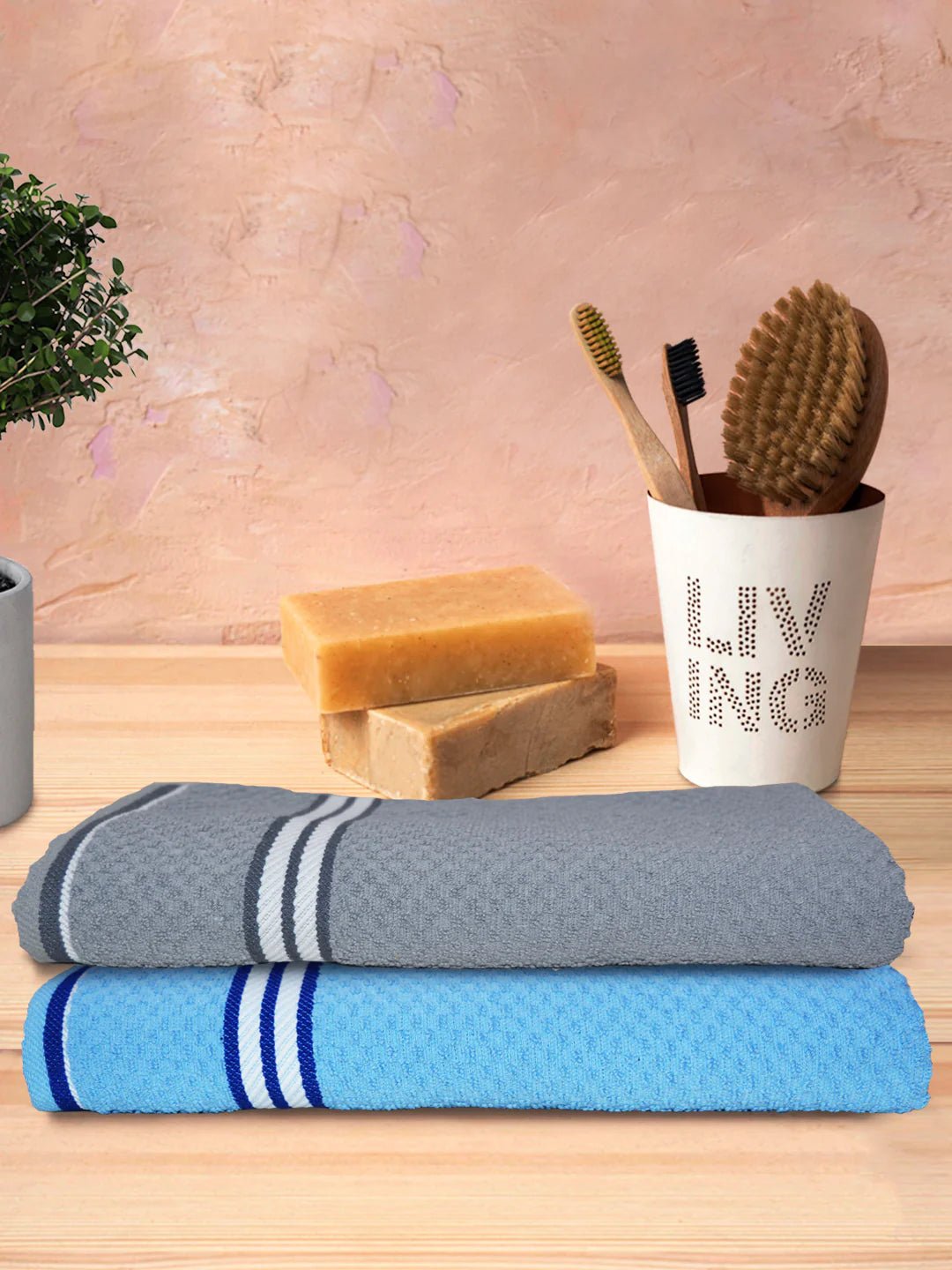 Athom Living Popcorn Textured Solid Bath Towel 67x137 Cm Pack Of 2 - Athom Living
