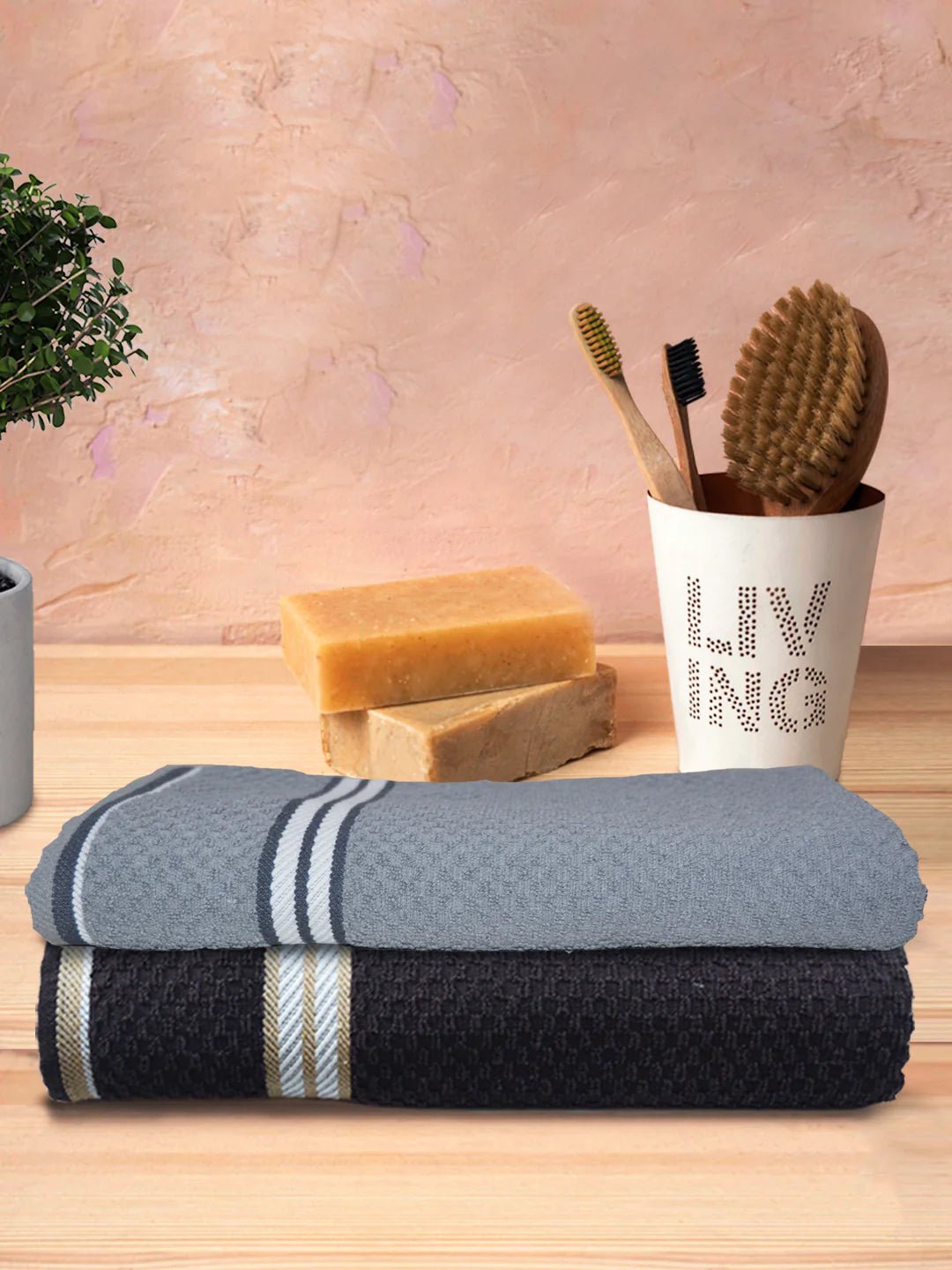 Athom Living Popcorn Textured Solid Bath Towel 67x137 Cm Pack Of 2 - Athom Living
