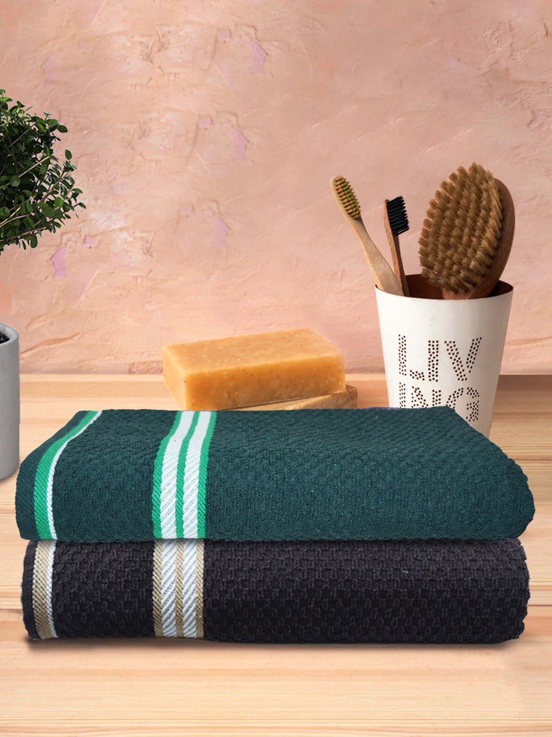 Athom Living Popcorn Textured Solid Bath Towel 67x137 Cm Pack Of 2 - Athom Living